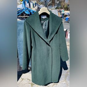 Calvin Klien Women Shawl Collar Snap Button Over Coat Full length - Dark Green!